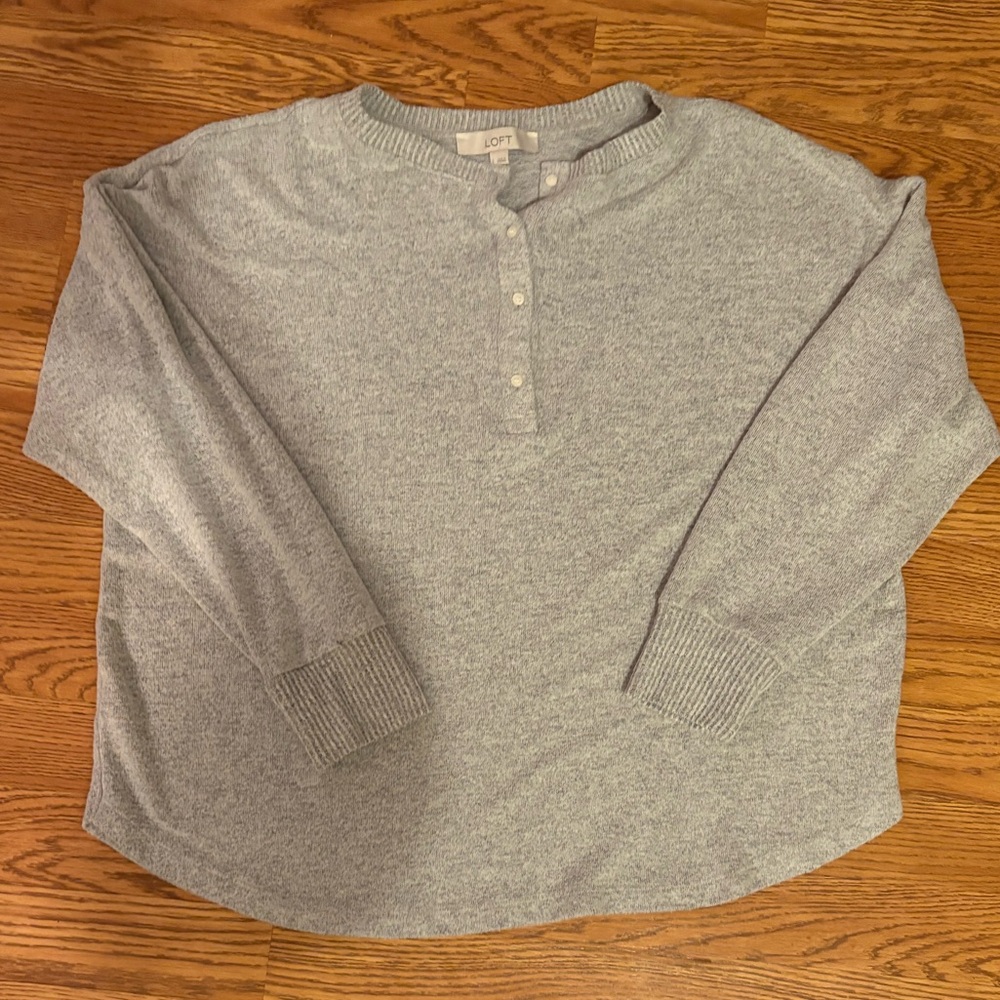 LOFT Heather Gray Henley Long Sleeve